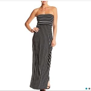 Strapless Black & White Striped Maxi